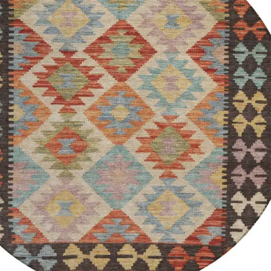 8' Rust Gold And Orange Round Tribal Washable Indoor Outdoor Area Rug Photo 9