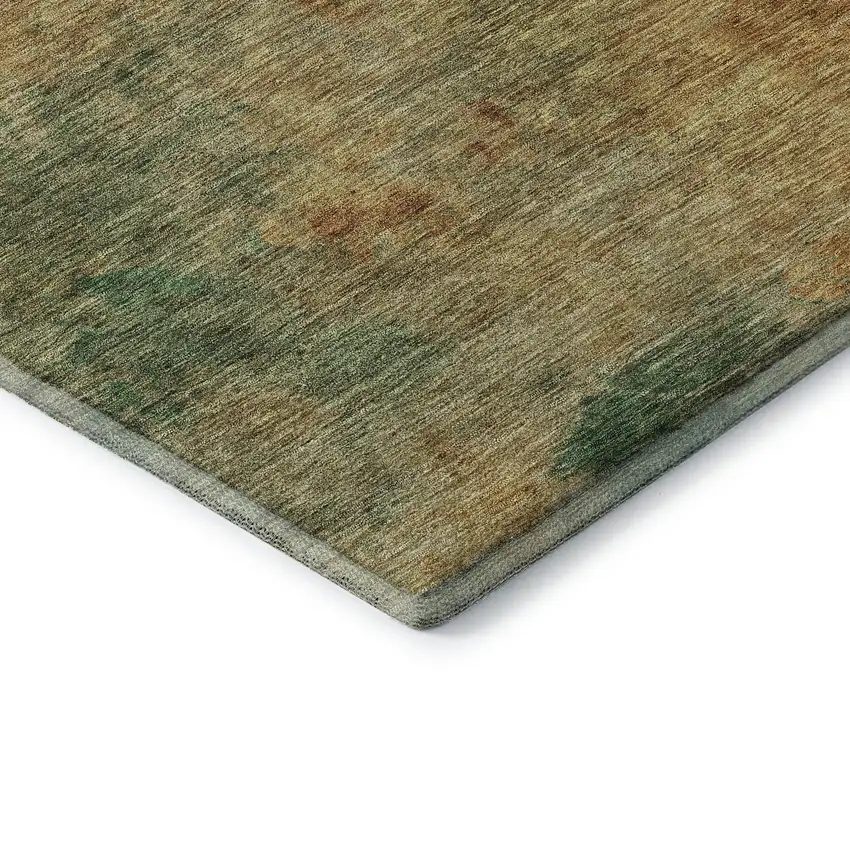 8' Rust Gold And Teal Abstract Washable Round Rug With UV Protection Photo 4