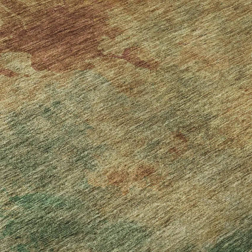 8' Rust Gold And Teal Abstract Washable Round Rug With UV Protection Photo 6