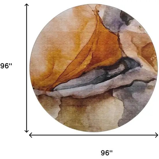 8' Rust Gray And Beige Abstract Washable Round Rug With UV Protection Photo 9