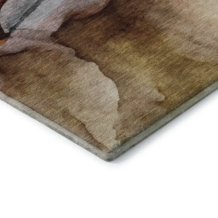 8' Rust Gray And Beige Abstract Washable Round Rug With UV Protection Photo 6