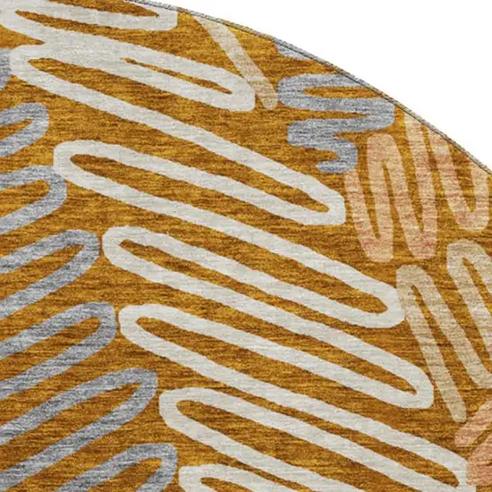 8' Rust Gray And Beige Floral Washable Round Rug With UV Protection Photo 3