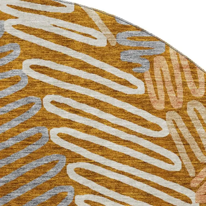 8' Rust Gray And Beige Floral Washable Round Rug With UV Protection Photo 3