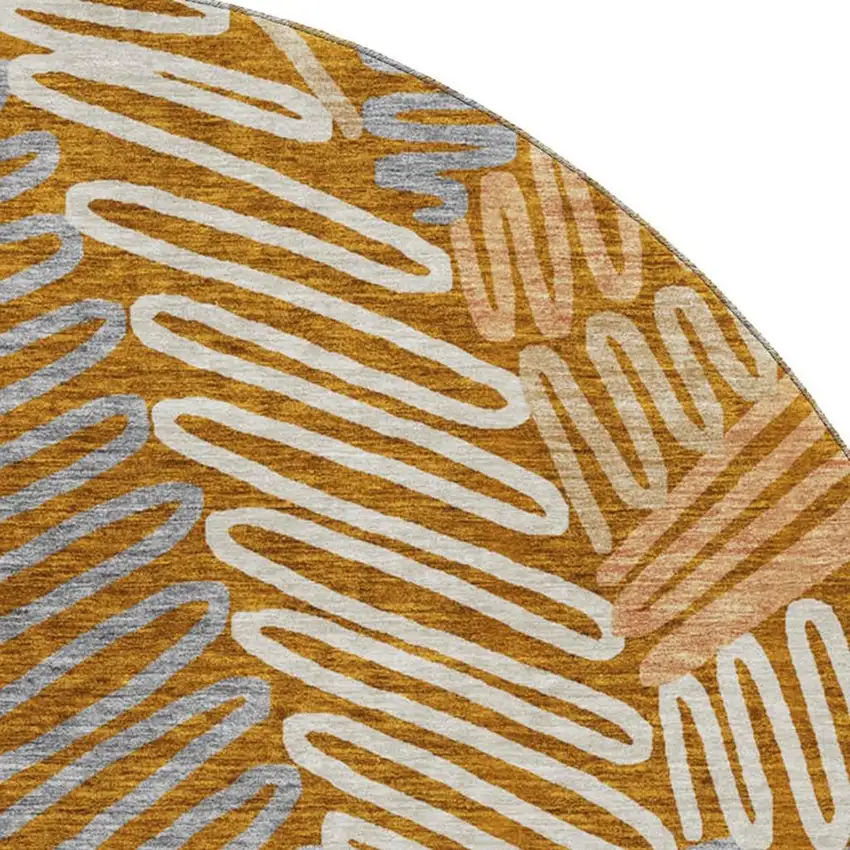 8' Rust Gray And Beige Floral Washable Round Rug With UV Protection Photo 4