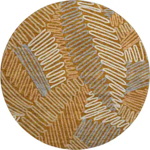 Photo of 8' Rust Gray And Beige Floral Washable Round Rug With UV Protection