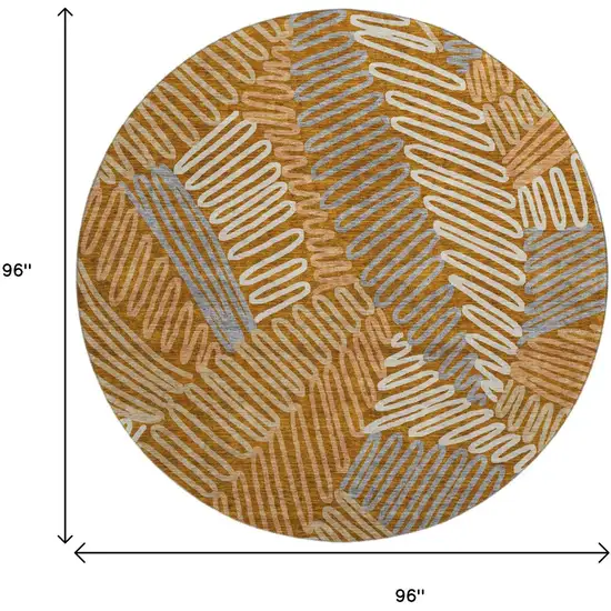 8' Rust Gray And Beige Floral Washable Round Rug With UV Protection Photo 3