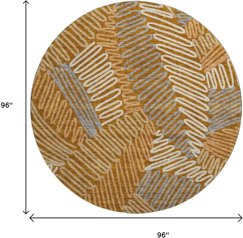 8' Rust Gray And Beige Floral Washable Round Rug With UV Protection Photo 3