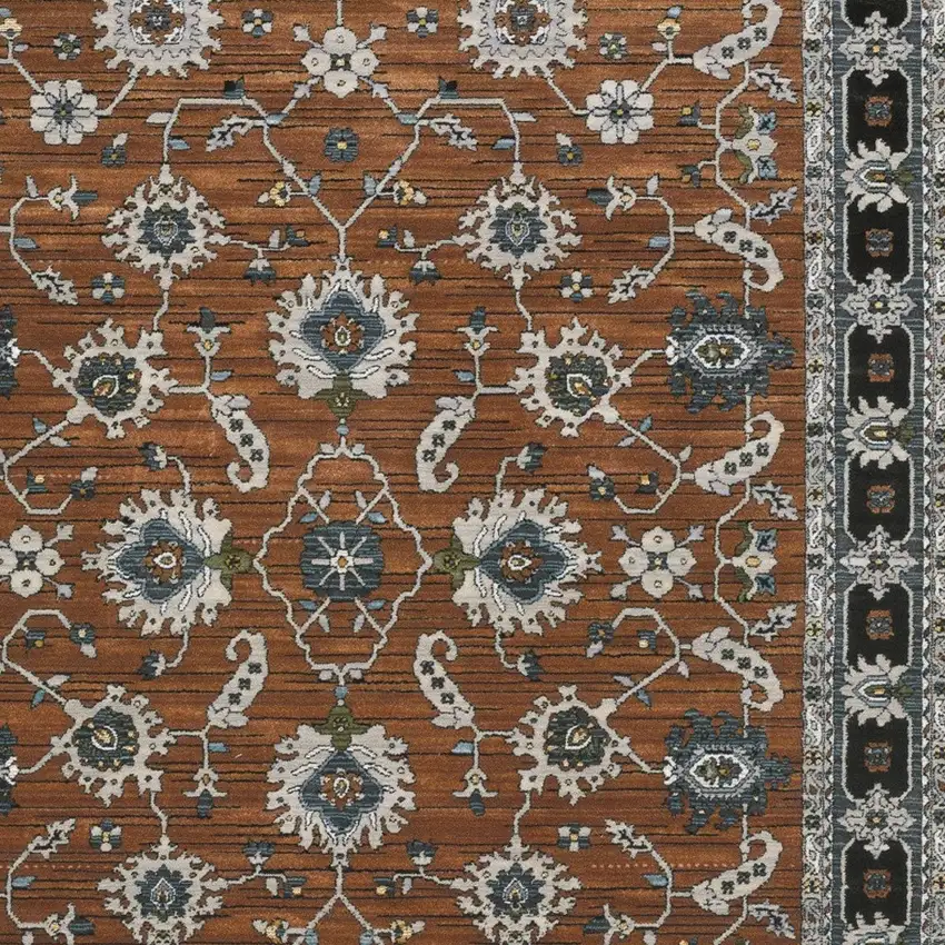 8' Rust Gray And Beige Oriental Runner Rug With Fringe Photo 5