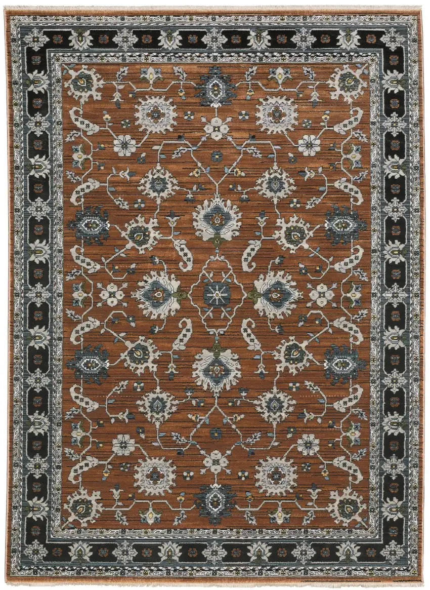 8' Rust Gray And Beige Oriental Runner Rug With Fringe Photo 3