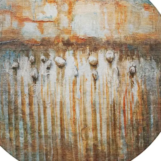 8' Rust Gray And Blue Round Abstract Washable Indoor Outdoor Area Rug Photo 8