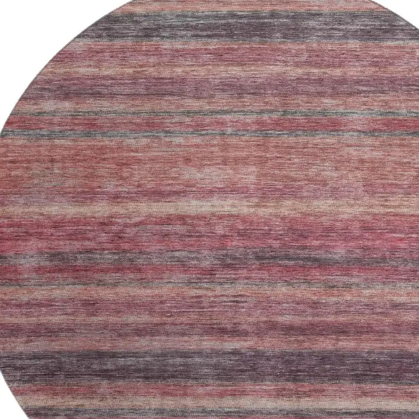 8' Rust Gray And Blush Striped Washable Round Rug With UV Protection Photo 2