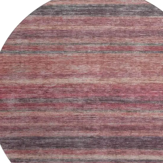 8' Rust Gray And Blush Striped Washable Round Rug With UV Protection Photo 2