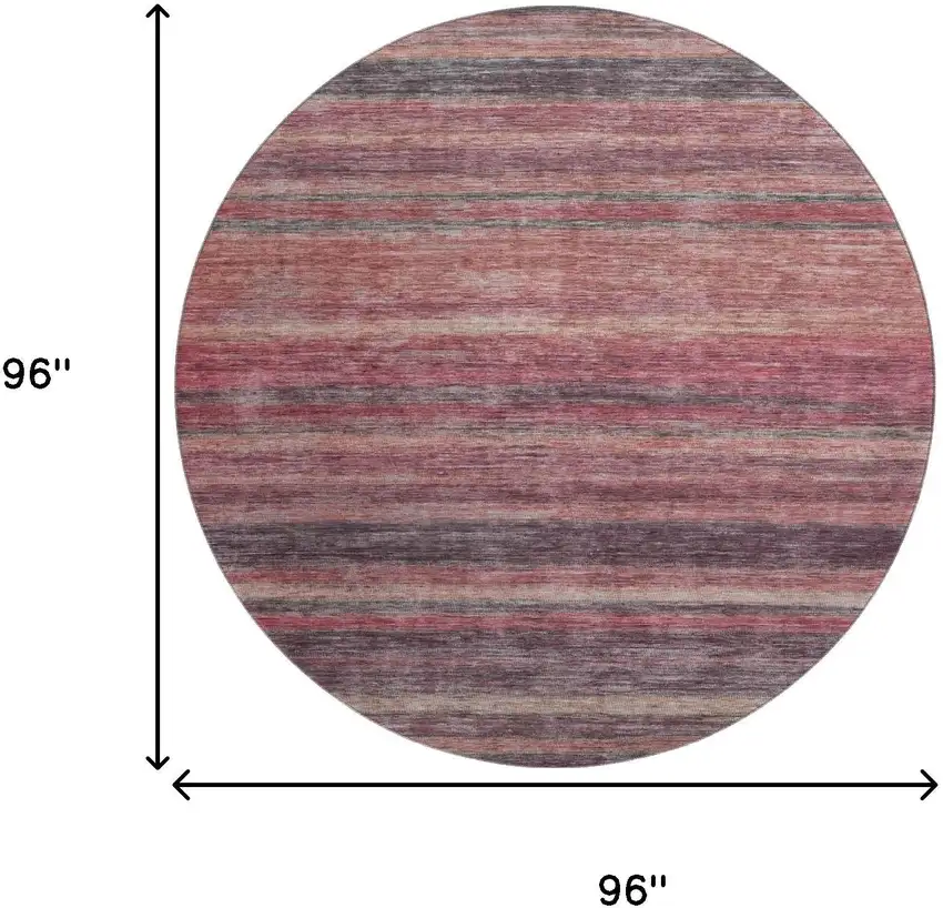 8' Rust Gray And Blush Striped Washable Round Rug With UV Protection Photo 9