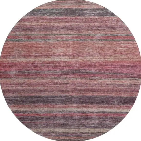 8' Rust Gray And Blush Striped Washable Round Rug With UV Protection Photo 3