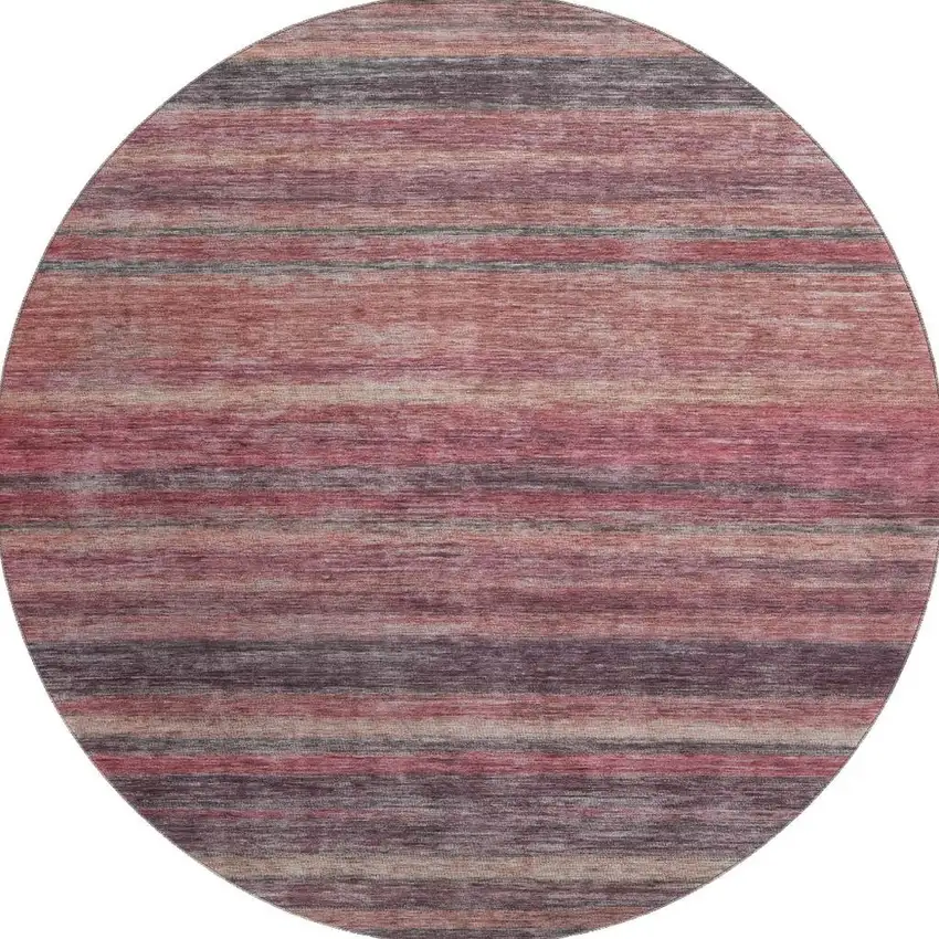 8' Rust Gray And Blush Striped Washable Round Rug With UV Protection Photo 3
