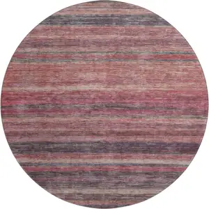 Photo of 8' Rust Gray And Blush Striped Washable Round Rug With UV Protection