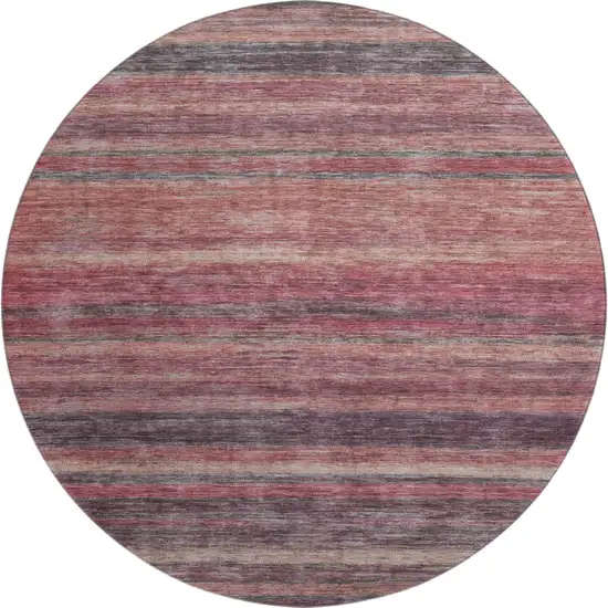 8' Rust Gray And Blush Striped Washable Round Rug With UV Protection Photo 1