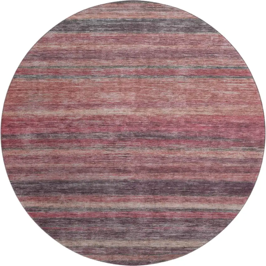 8' Rust Gray And Blush Striped Washable Round Rug With UV Protection Photo 1