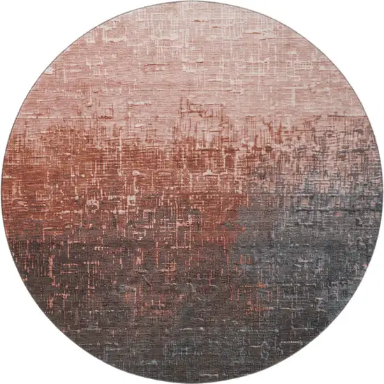 8' Rust Gray And Charcoal Ombre Washable Round Rug With UV Protection Photo 2