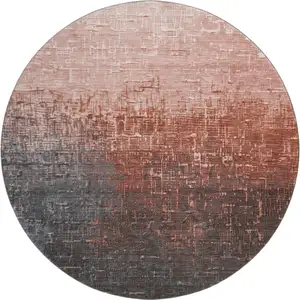 Photo of 8' Rust Gray And Charcoal Ombre Washable Round Rug With UV Protection