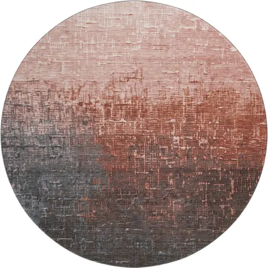 8' Rust Gray And Charcoal Ombre Washable Round Rug With UV Protection Photo 1