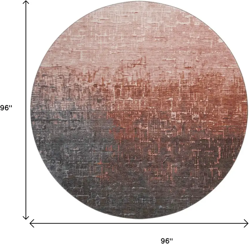 8' Rust Gray And Charcoal Ombre Washable Round Rug With UV Protection Photo 8