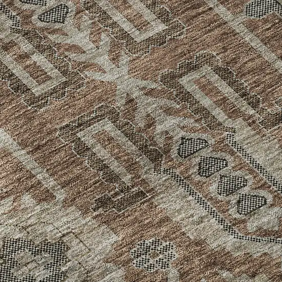 8' Rust Gray And Charcoal Oriental Washable Round Rug With UV Protection Photo 8