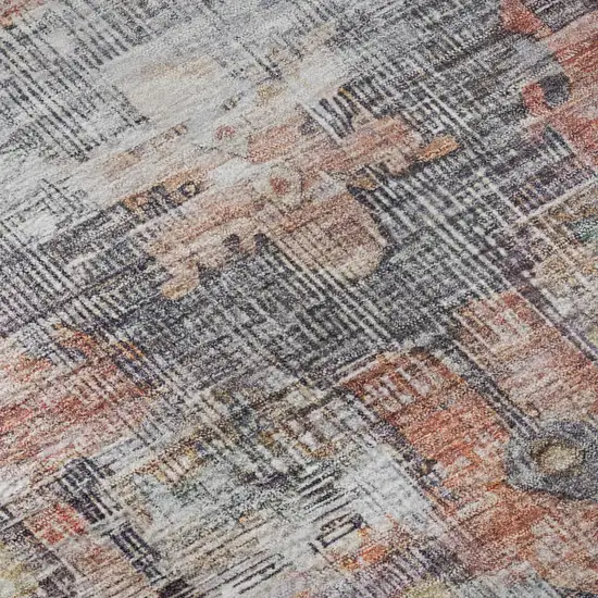 8' Rust Gray And Gold Oriental Washable Round Rug With UV Protection Photo 8