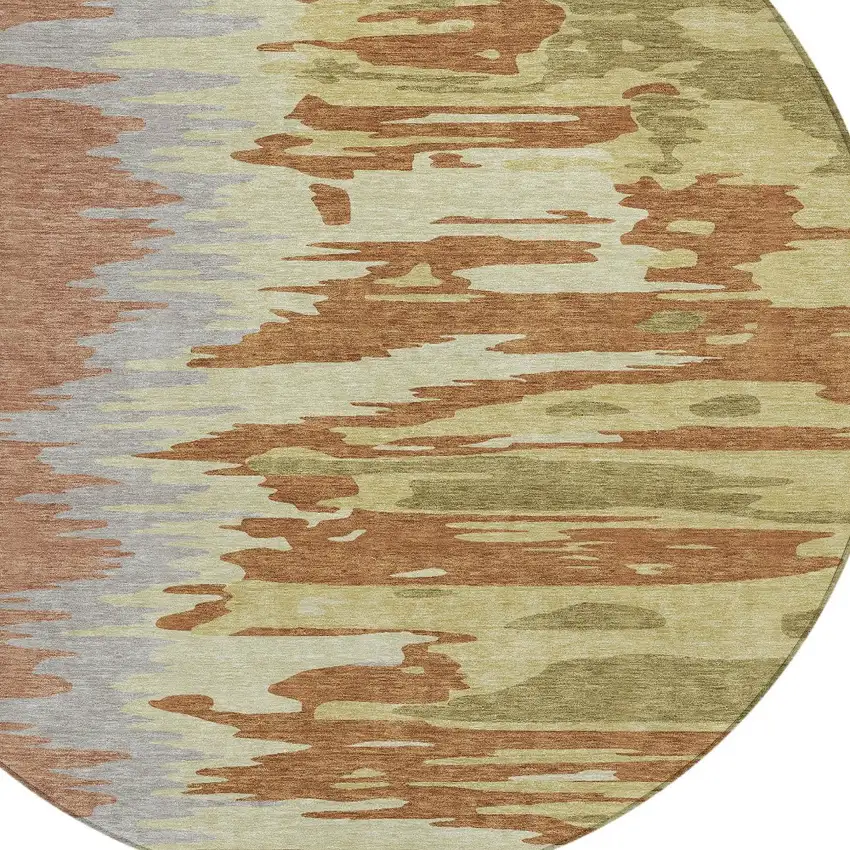 8' Rust Gray And Green Round Abstract Washable Indoor Outdoor Area Rug Photo 6