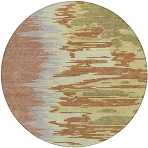 Photo of 8' Rust Gray And Green Round Abstract Washable Indoor Outdoor Area Rug