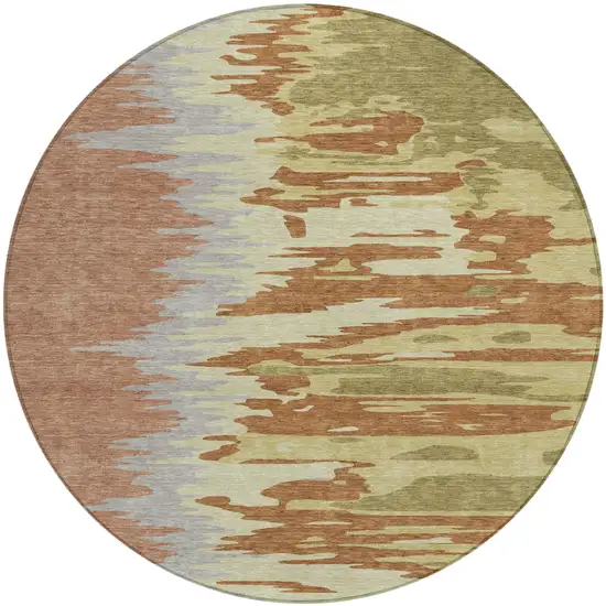 8' Rust Gray And Green Round Abstract Washable Indoor Outdoor Area Rug Photo 2