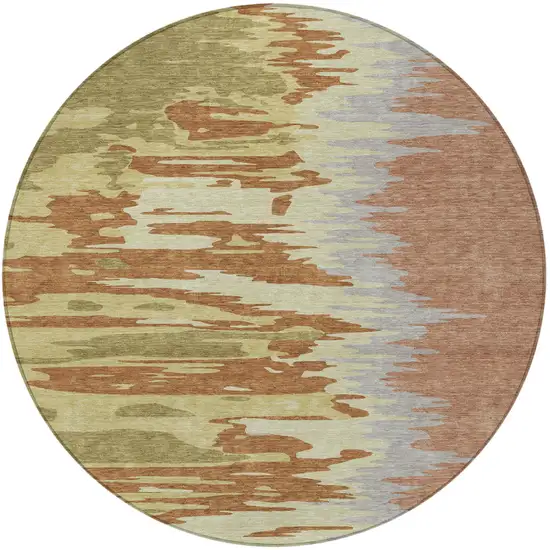 8' Rust Gray And Green Round Abstract Washable Indoor Outdoor Area Rug Photo 7