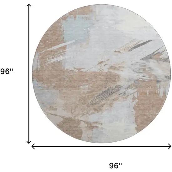 8' Rust Gray And Ivory Abstract Washable Round Rug With UV Protection Photo 9