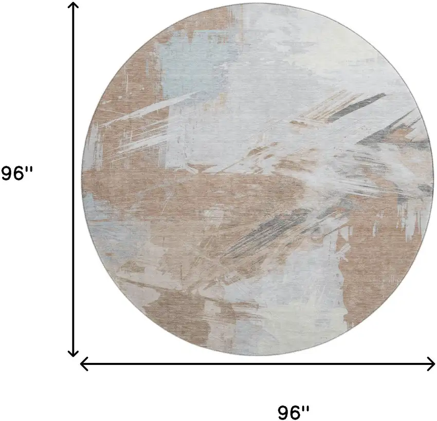 8' Rust Gray And Ivory Abstract Washable Round Rug With UV Protection Photo 9