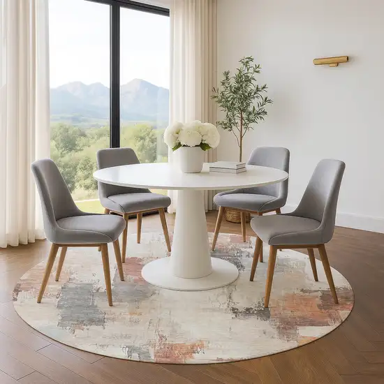 8' Rust Gray And Ivory Abstract Washable Round Rug With UV Protection Photo 5