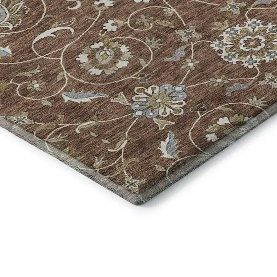 8' Rust Gray And Ivory Moroccan Washable Round Rug With UV Protection Photo 6