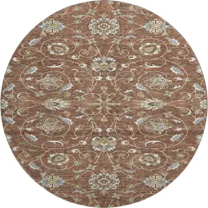 Photo of 8' Rust Gray And Ivory Moroccan Washable Round Rug With UV Protection