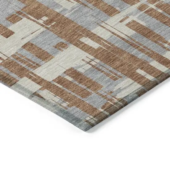 8' Rust Gray And Ivory Round Striped Washable Indoor Outdoor Area Rug Photo 8