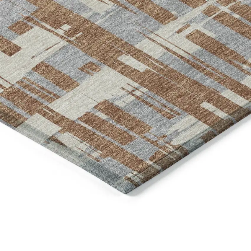 8' Rust Gray And Ivory Round Striped Washable Indoor Outdoor Area Rug Photo 8