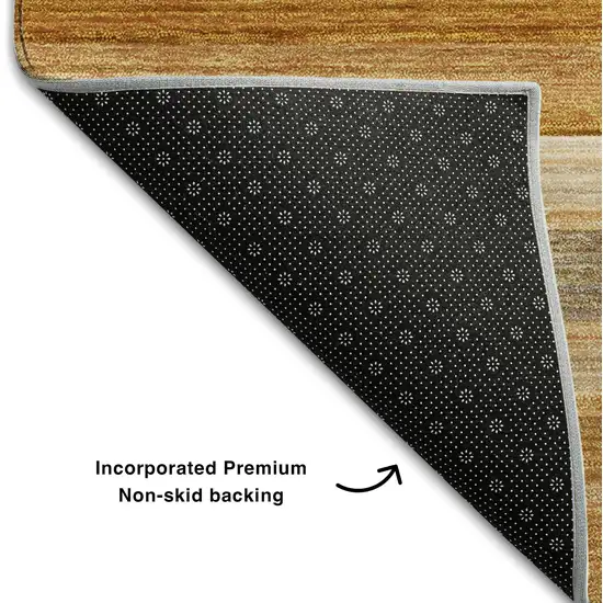 8' Rust Gray And Ivory Striped Washable Round Rug With UV Protection Photo 6