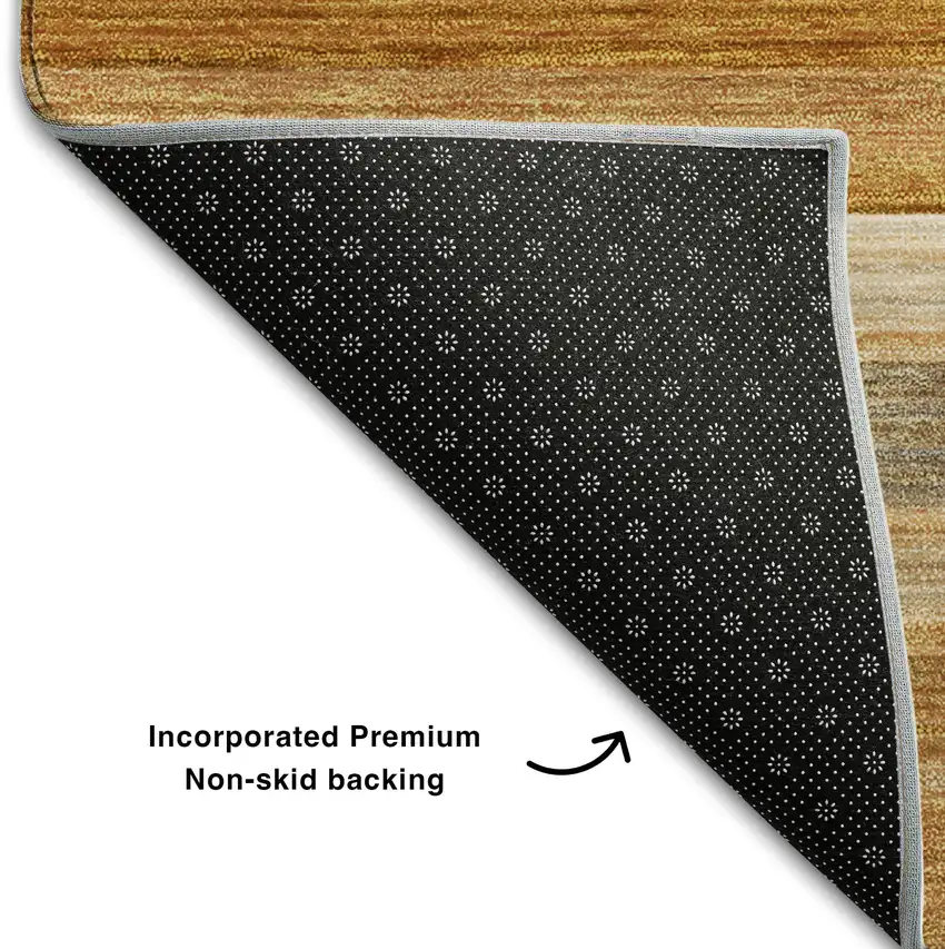 8' Rust Gray And Ivory Striped Washable Round Rug With UV Protection Photo 6