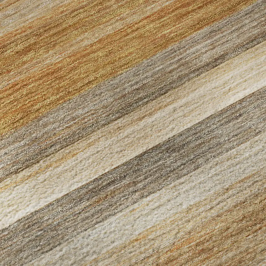 8' Rust Gray And Ivory Striped Washable Round Rug With UV Protection Photo 9