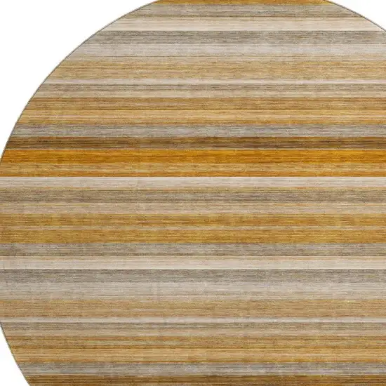 8' Rust Gray And Ivory Striped Washable Round Rug With UV Protection Photo 3