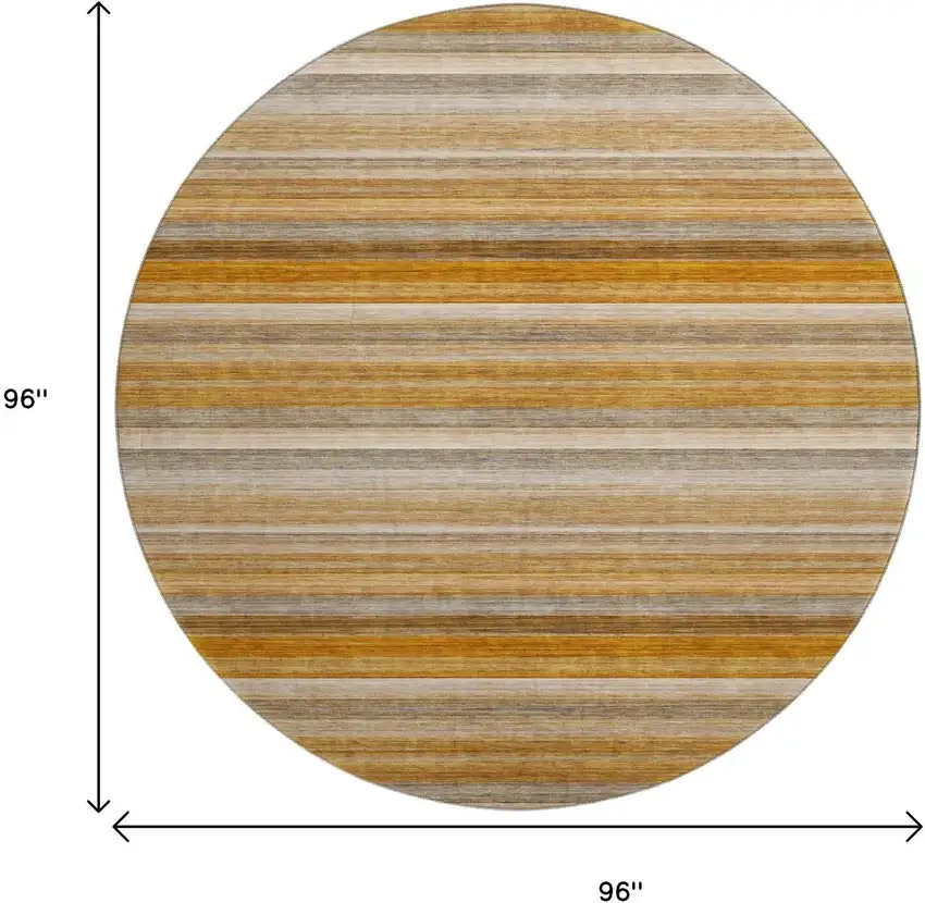 8' Rust Gray And Ivory Striped Washable Round Rug With UV Protection Photo 3
