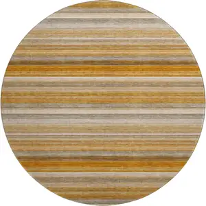 Photo of 8' Rust Gray And Ivory Striped Washable Round Rug With UV Protection