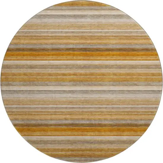 8' Rust Gray And Ivory Striped Washable Round Rug With UV Protection Photo 1