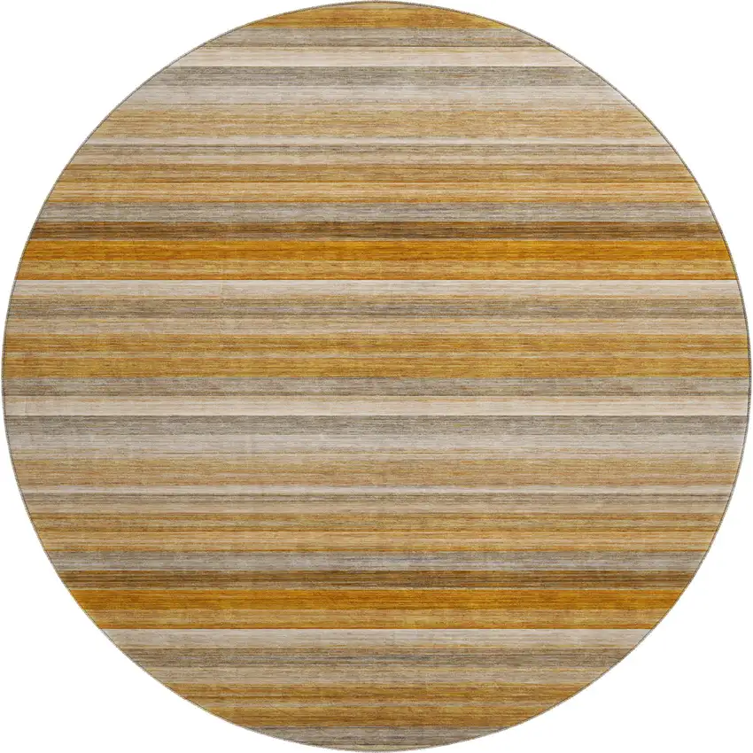 8' Rust Gray And Ivory Striped Washable Round Rug With UV Protection Photo 1