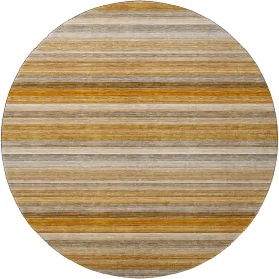 8' Rust Gray And Ivory Striped Washable Round Rug With UV Protection Photo 4