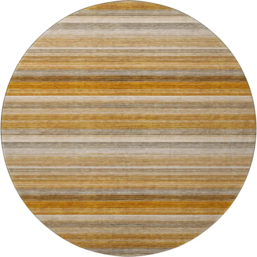 8' Rust Gray And Ivory Striped Washable Round Rug With UV Protection Photo 4