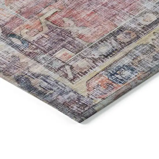 8' Rust Gray And Mauve Round Oriental Washable Indoor Outdoor Area Rug Photo 7